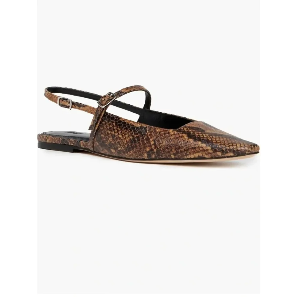 PAIGE Whitley Leather Slingback Flats – Brown – Size 9 – New Without Box